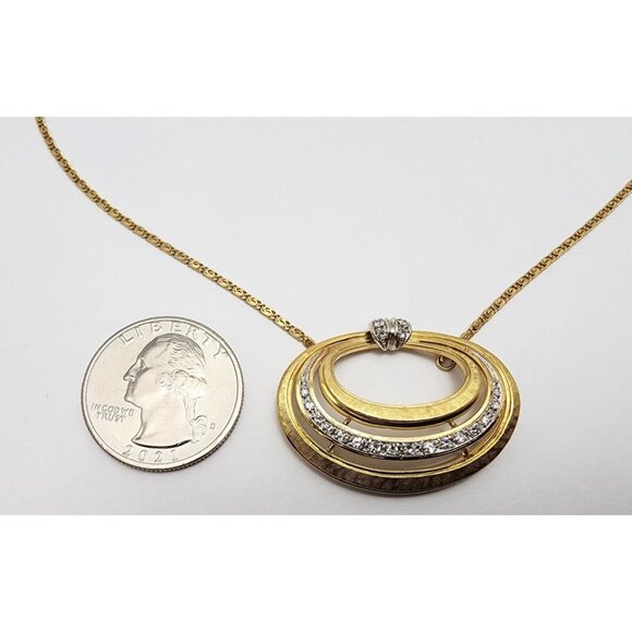 Vintage 18K Two Tone Multi Color Gold Diamond Oval Pendant Link Chain Necklace - Picture 15 of 16
